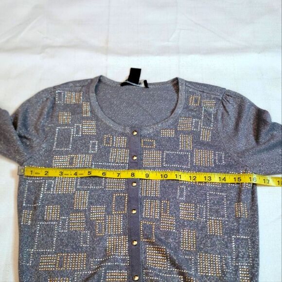 White House Black Market Gray Metallic Shimmer Embellished Cardigan Size Small - Picture 6 of 10